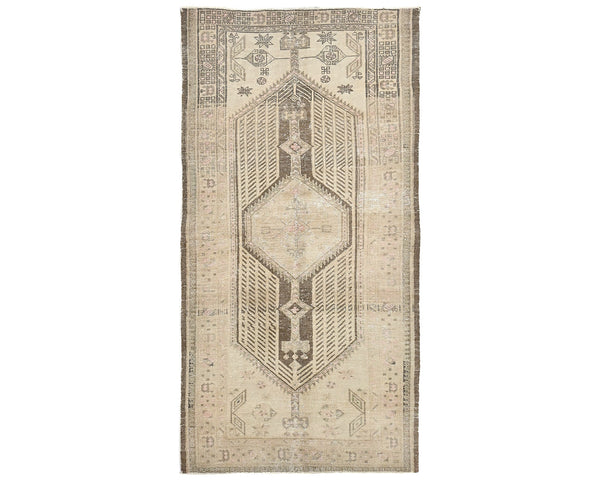 7 Ft Vintage Brown Persian Style Hand Knotted Low Pile Wool Runner Rug